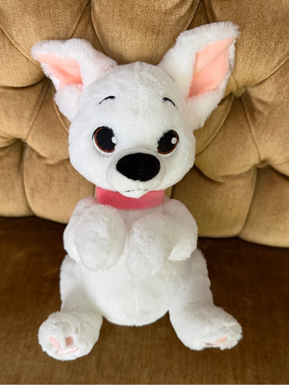 Disney Baby Bolt white puppy plush begging pink collar 12"